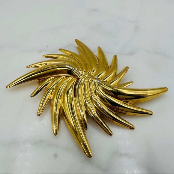 Vintage Large Starburst Brooch Pin Spiral Gold Tone 80s 90s Glam Statement Deco - Picture 4 of 9